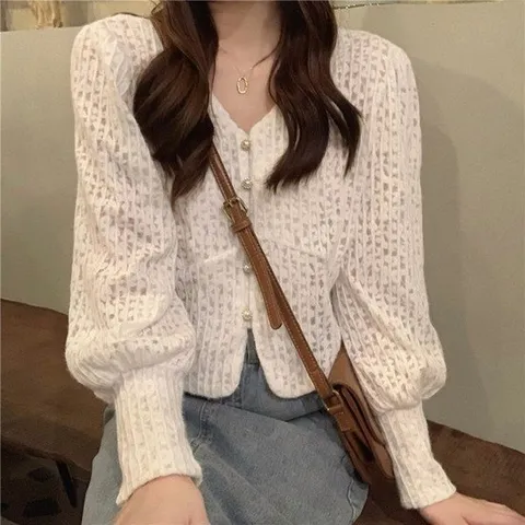 퍼프가디건 시보리 퍼프 깃털 가디건 수술 크롭