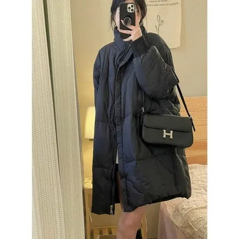 하이넥패딩 여성 솜패딩 하프기장 집업 하이넥 루즈핏 아우터 3색