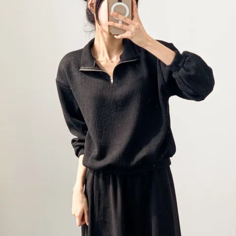 [옷자락]여자 바람막이 2WAY 모노톤 FW 벌룬 하프집업 니트