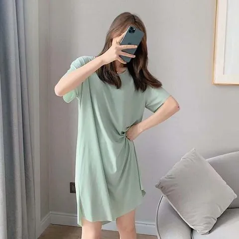 여성 반팔 데일리 여름 캐주얼 루즈핏 원피스 그린 수입원피스