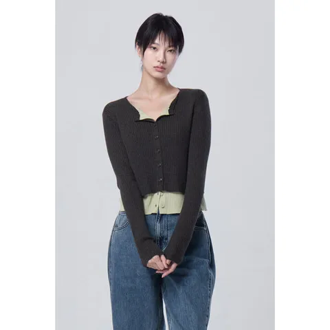 [ 현대백화점 ][베네통] 배색 레이어드 슬림 니트가디건BAKCF1641 BAKCF1641