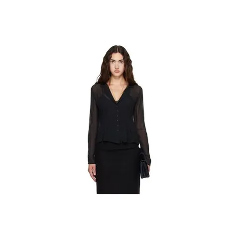26 FW Kanika Agarwal 여성   블랙 머슬린 버튼다운 블라우스 262475F107004