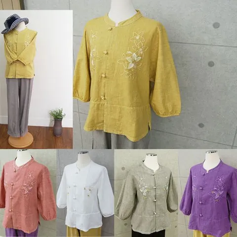 메밀꽃 피는날 여성 꽃자수 7부 소매 상의 생활한복