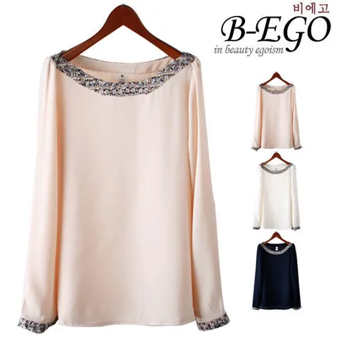 [비에고]3025BG_입술넥 보카시 블라우스