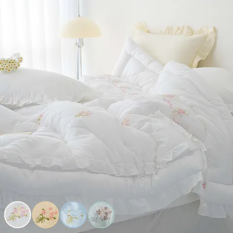 [올리비아데코] 아리엘 60수 순면 자수 차렵이불(Q)