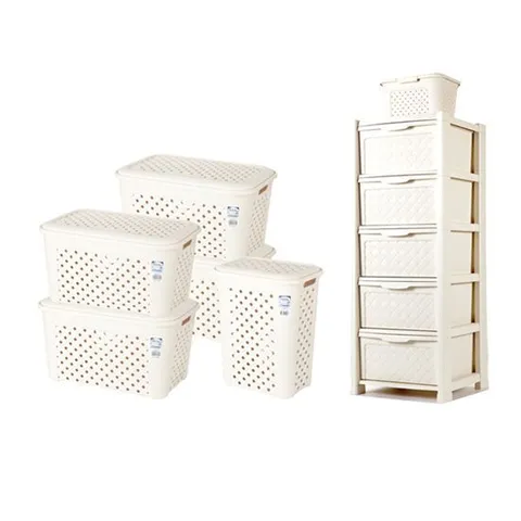 똔따렐리 바스켓+5단 서랍장 세트 (48L 수납바스켓 4개+30L 빨래바스켓 1개+5단 서랍장 + 5L 수납바스켓)