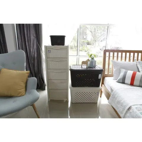 똔따렐리 바스켓+5단 서랍장 (48L 수납바스켓 4개+30L 빨래바스켓 1개+5단 서랍장 + 5L 수납바스켓)