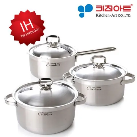 키친아트 인덕션 쿠커 스텐냄비 3종세트B 18편+20양+24양