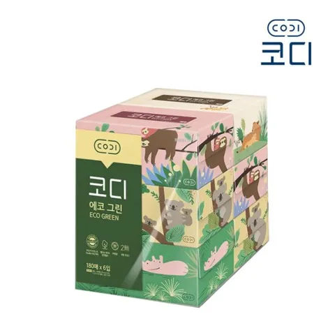 코디 에코그린 미용티슈 180매 6팩