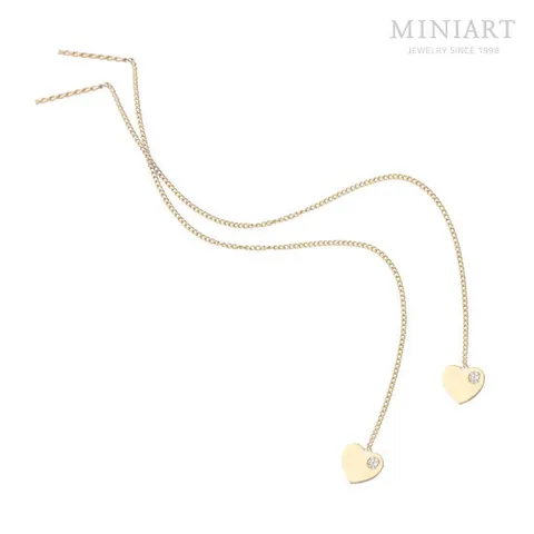 [미니아트] 14K 큐빅하트 체인 금 귀걸이 롱 드롭 이어링 G303