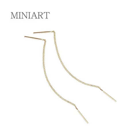 [미니아트] 14K 골드 심플 체인 금 귀걸이 롱 드롭 이어링 G300