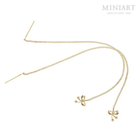 [미니아트] 14K 골드리본 체인 금 귀걸이 롱 드롭 이어링 G296