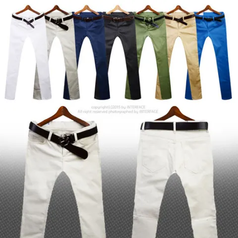 남자스판 슬림일자 면팬츠 7종택1 남성 면바지 카키 국내생