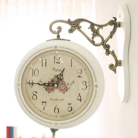 [미소비즈] 데일리데코 큐빅 원목양면 벽시계 (대)