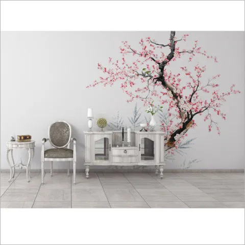 한국화 벚꽃포인트벽지 벚꽃벽지 벛꼴뮤럴벽지 안방벽지추천