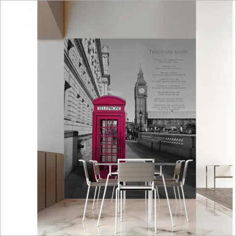 빨간공중전화박스포인트벽지 유럽풍경포인트벽지 아트뮤럴벽지