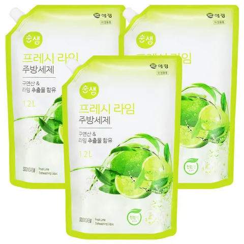 순샘 주방세제 프레시 라임향 1.2L 3개