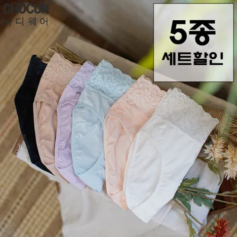 [초끈]4+1 60수면스판허리레이스팬티5종세트