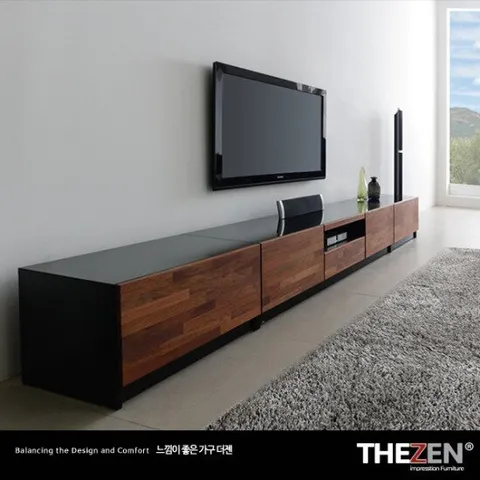 [더젠] 브렌츠 멀바우 고급원목 2700거실장세트1(상판흑경)
