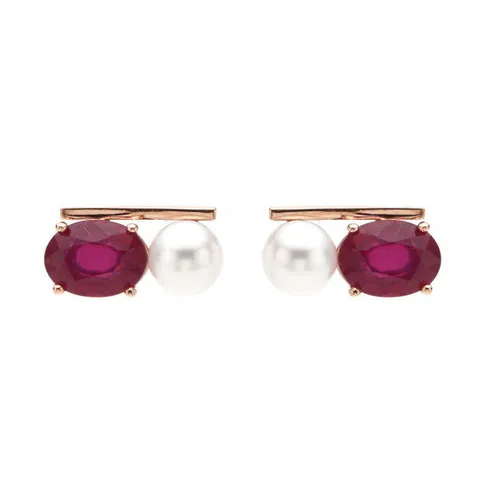 14k 베리 루비&진주 귀걸이(천연석)(약 2CT)