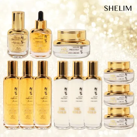 쉬림 24K골드 프레스티지 기초 12종 풀세트(스킨3+로션3+크림3+아이크림+에센스+앰플) /미백 주름개선 기능성 여성기초화장품