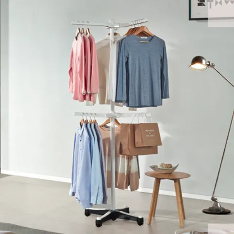 [포리빙] 공간절약 업그레이드 트리플행거  (아이보리) 원룸 사무실 가정용 행거 회전날개