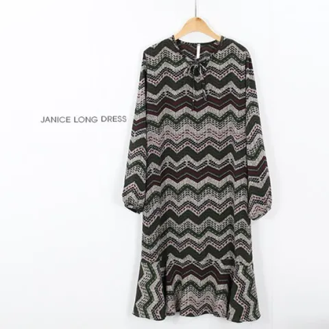 [해피통통] 빅사이즈 제니 프릴 쉬폰 원피스 여성 긴소매 정장 롱원피스 봄 간절기 오피스옷 미시 하객 여성의류