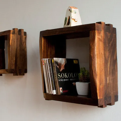 [서운아트] 헨리 우드 느릅나무 정사각 원목 인테리어 선반 (대)