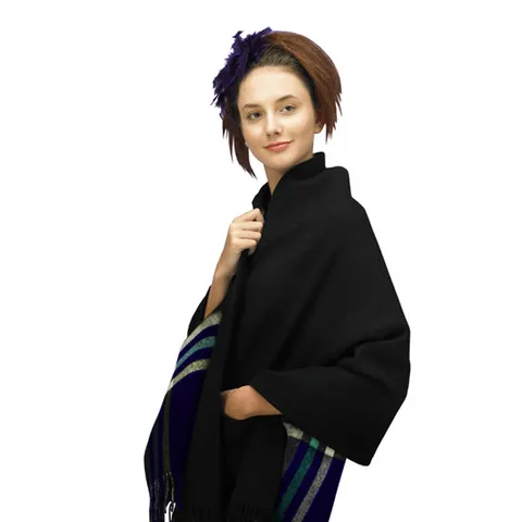 [소브라노] 국산 양면 체크 리버시블 주머니 숄 판초