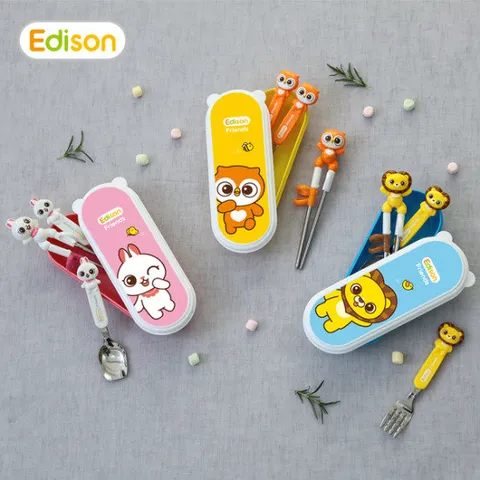 에디슨 프렌즈 4종 케이스 세트 유아 어린이 스푼 포크 젓가락