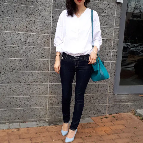 흰색 루즈핏 셔츠 블라우스 남방 브이넥 화이트 빅사이즈 긴팔