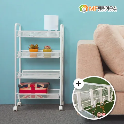 철제 이동식 트롤리 틈새선반 카트 4단