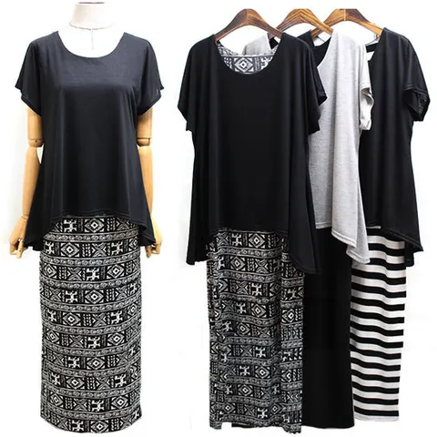 [해피통통] 빅사이즈 이중 반팔 원피스 여성 나그랑 여름 롱원피스 정장스런 오피스옷 미시 하객 여름용 여성의류