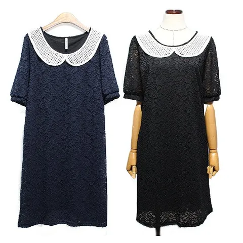 [해피통통] 빅사이즈 레이스 카라 반팔 원피스 여성 정장 여름원피스 오피스옷 미시 하객 여름용 정장원피스 여성의류