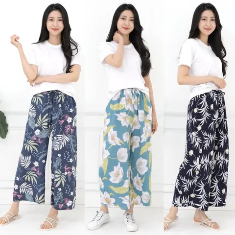 여성 와이드팬츠 통바지 여름바지 플라워 패턴