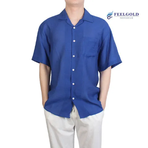 [필골드] 오버핏 린넨 무지 오픈카라 반팔셔츠 NM574