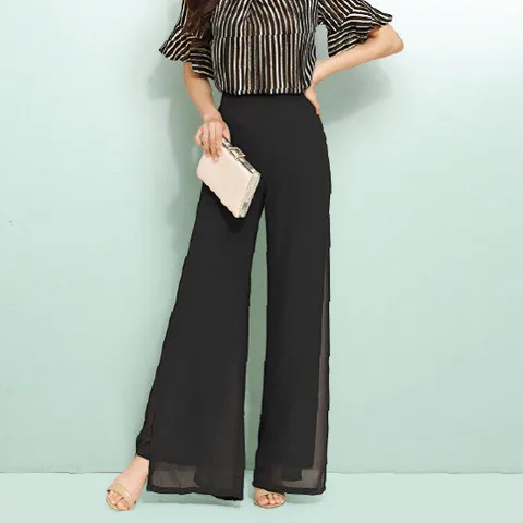 블랙 레이어드 와이드 팬츠