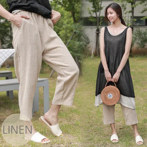 [미씨엘라] 트로피 린넨 밴딩 와이드 팬츠