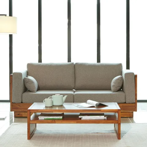 밸런스가구 리버 3인용 아카시아 원목 패브릭 소파