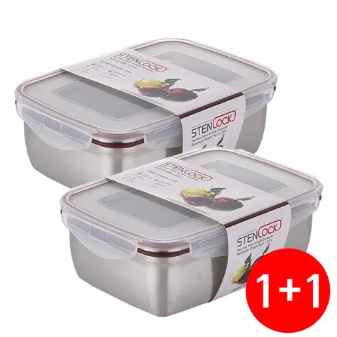 스텐락 1+1 직사각 8호 2.6L 1개 스텐 반찬통