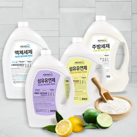 [바른세제연구소] 세제 3L x 4개(액체/섬유/주방)