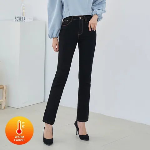 [진마니아] 베이직 블랙 허리스판 본딩기모 웜 일자 데님