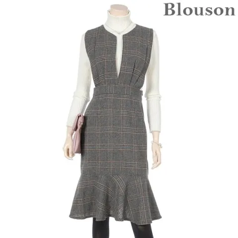 [한정/특가]글렌체크 머메이드 슬리브리스 원피스_[B1810OP187D]