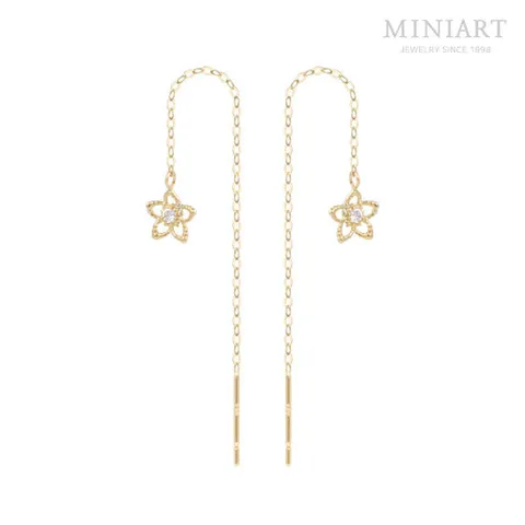 [미니아트] 14K Gold 피오니 드롭 롱 한쌍 귀걸이