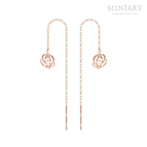 [미니아트] 14K Gold 로즈 드롭 롱 한쌍 귀걸이