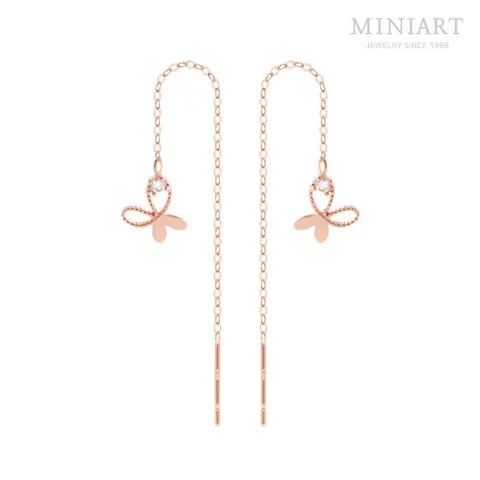 [미니아트] 14K Gold 버터플라이 드롭 롱 한쌍 귀걸이