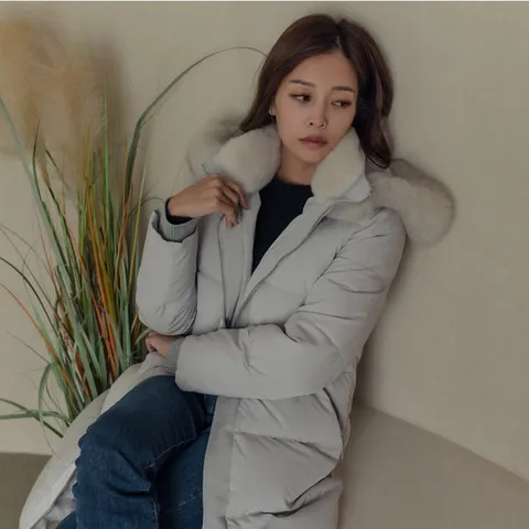 폭스&렉스 콤비 후드 구스 롱 패딩