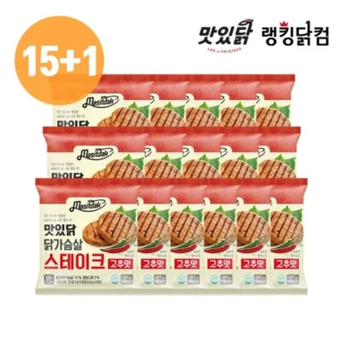 [랭킹닭컴] 맛있닭 닭가슴살 스테이크 고추 100g 15+1팩