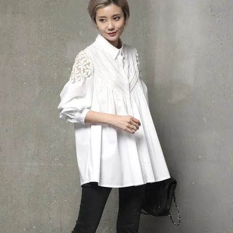 [하루메이비]1306 시스루 셔링 블라우스