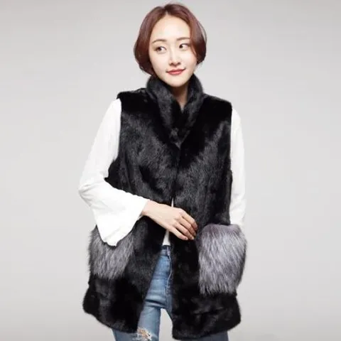 ★제이유퍼★ CV004 실버폭스 주머니 밍크 베스트